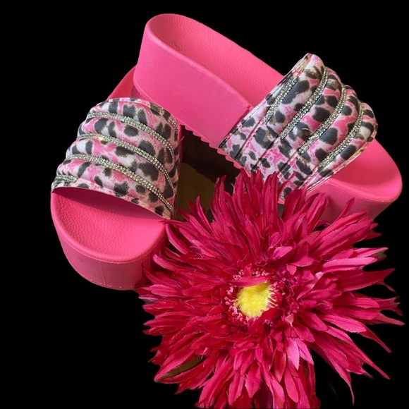 Shoes - Leopard Rhinestone Platform Sandals